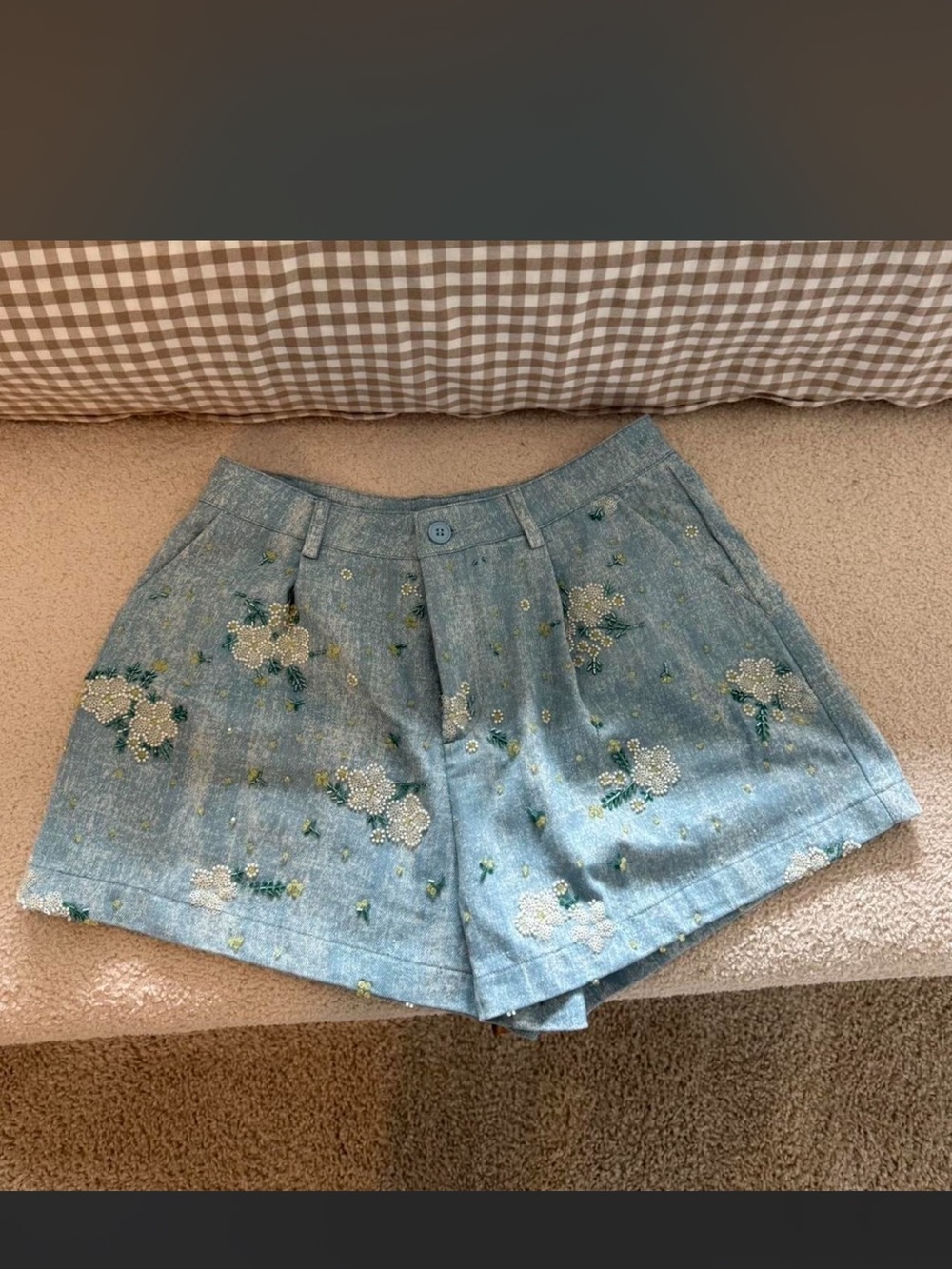 Embroidered Light Blue Women's Shorts